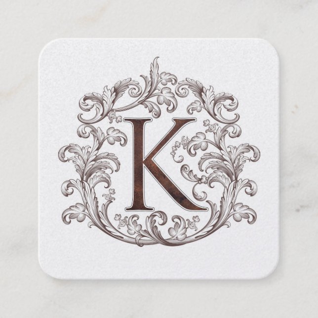 Monogram K Square Calling Card Quadratische Visitenkarte (Vorderseite)