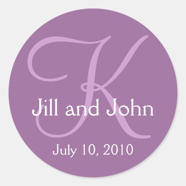 Monogram K Wedding Bride Datum Lila Sticker (Vorderseite)
