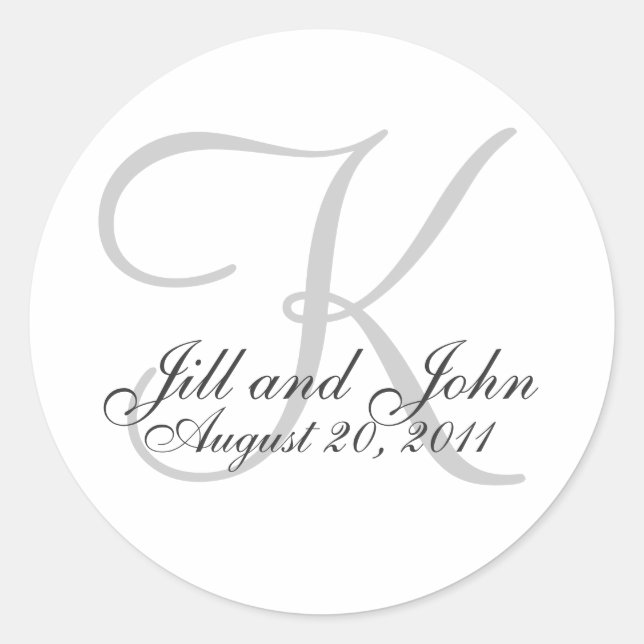 Monogram K Wedding White Bride Groom Siegel Sticke Runder Aufkleber (Vorderseite)