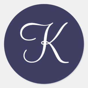 Monogram K, White on Navy Blue, Runder Aufkleber