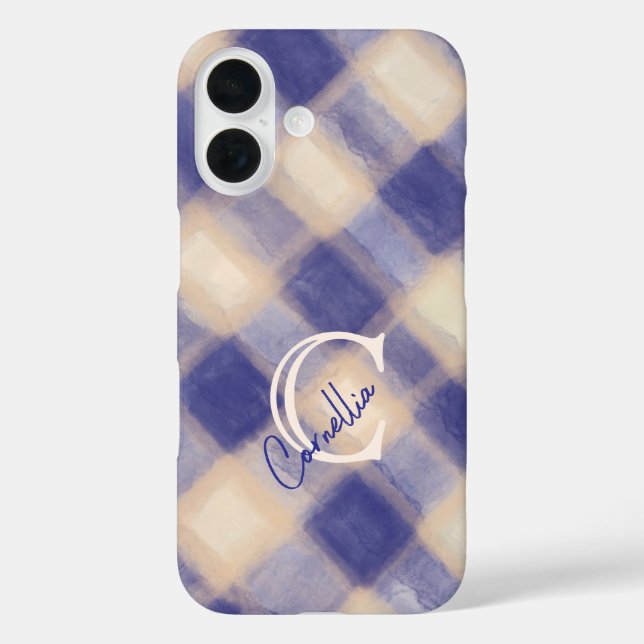 Monogram kariert Gingham Marine Blue Creme handsch Case-Mate iPhone Hülle (Rückseite)