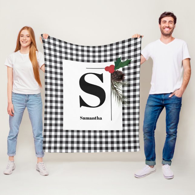 Monogram Kariert Holiday Christmas Fleecedecke (Beispiel)