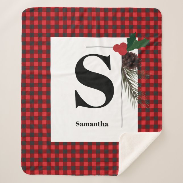 Monogram Kariert Holiday Christmas Sherpadecke (Vorderseite)