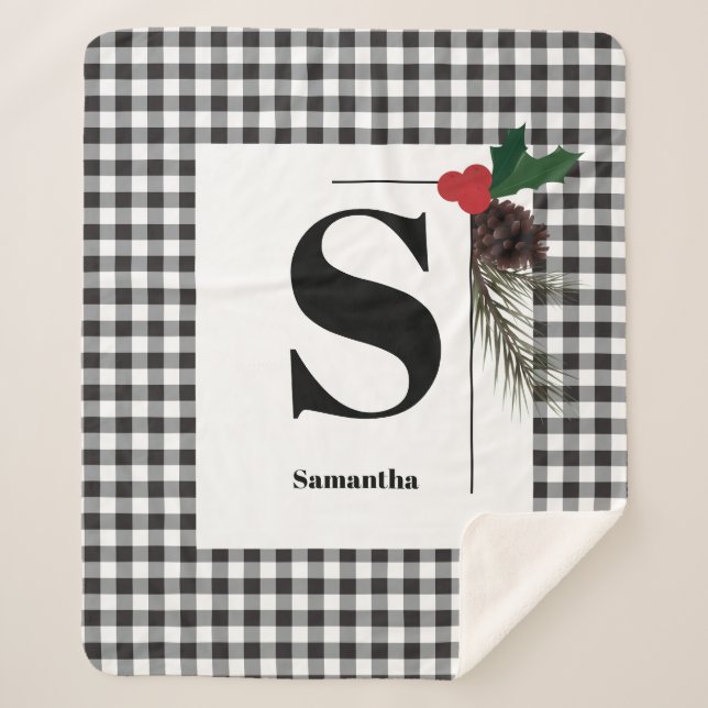 Monogram Kariert Holiday Weihnachts-Sherpa Blanket Sherpadecke (Vorderseite)