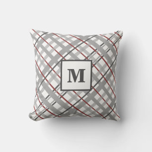 Monogram Kariert Red Gray Silver Kissen