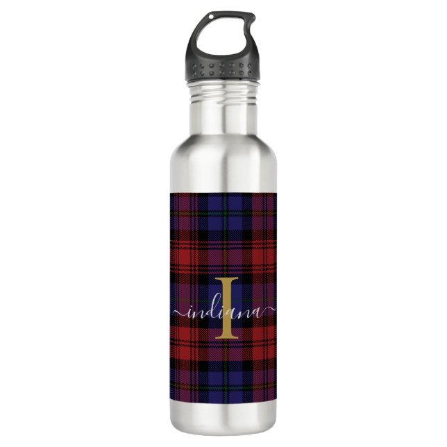 Monogram Kariert Script Tartan Rustic Edelstahlflasche (Vorderseite)