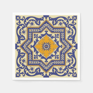 Monogram Keramik Azulejo Style Blue Napkins Serviette