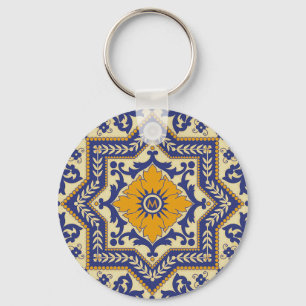 Monogram Keramik Azulejo Style Blue Schlüsselanh Schlüsselanhänger