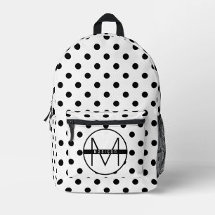 Monogram Kids Classic Black and White Polka Dots Bedruckter Rucksack
