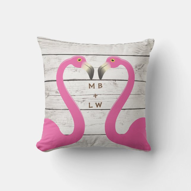 Monogram Kissing Flamingos Outdoor Pillow Kissen Für Draußen (Vorderseite)