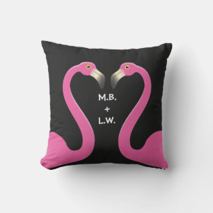 Monogram Kissing Flamingos Pink & Black Kissing Kissen