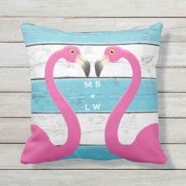 Monogram Kissing Flamingos Türkis Kissing Kissen Für Draußen