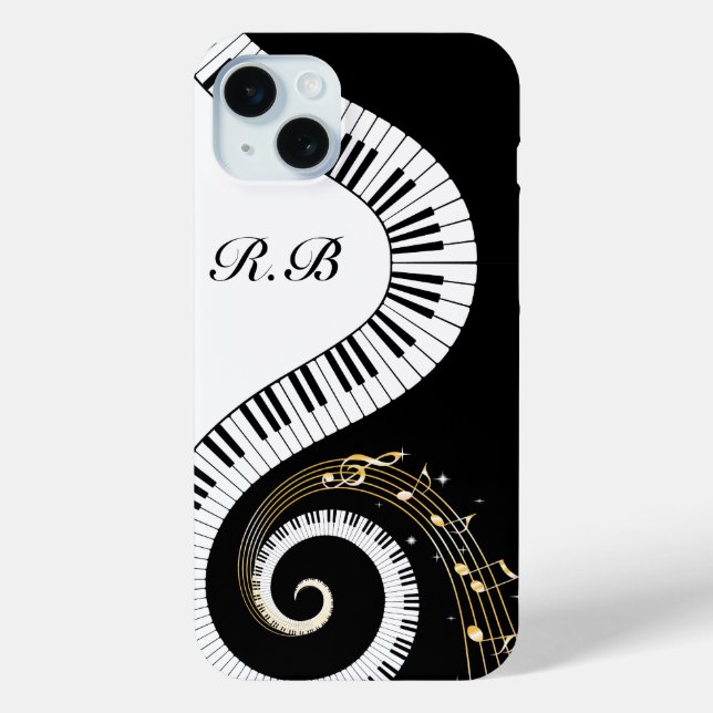 Monogram-Klaviertasten und Musiknotizen Case-Mate iPhone Hülle (Rückseite)