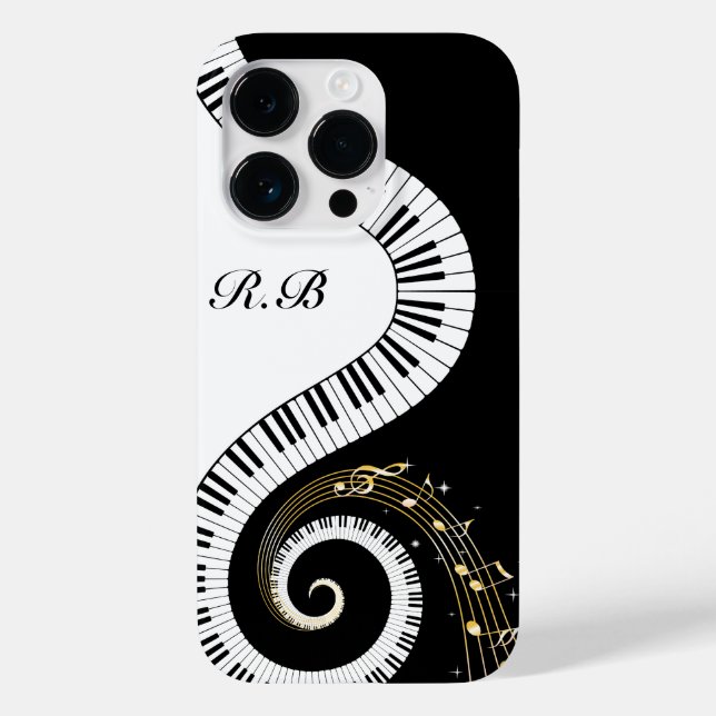 Monogram-Klaviertasten und Musiknotizen Case-Mate iPhone Hülle (Rückseite)