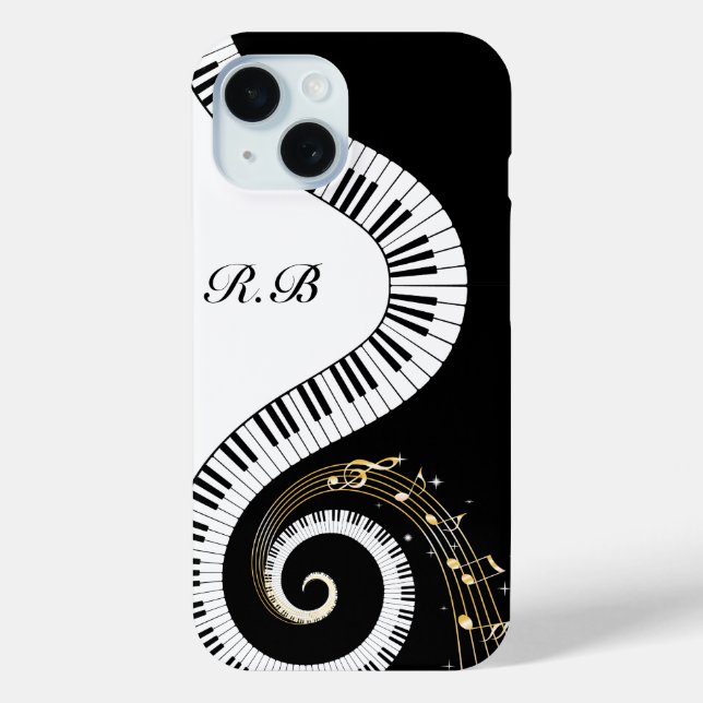 Monogram-Klaviertasten und Musiknotizen Case-Mate iPhone Hülle (Rückseite)