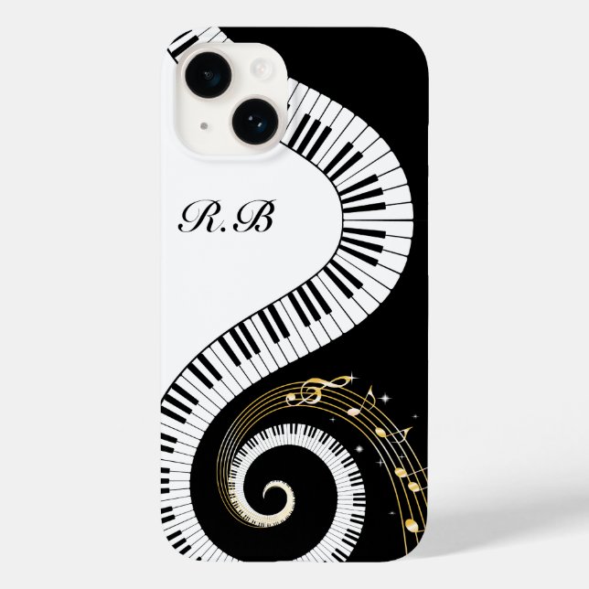 Monogram-Klaviertasten und Musiknotizen Case-Mate iPhone Hülle (Rückseite)