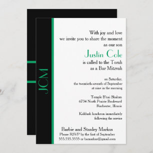 Monogram Kleeblatt Green Black Bar Mitzvah Einladung