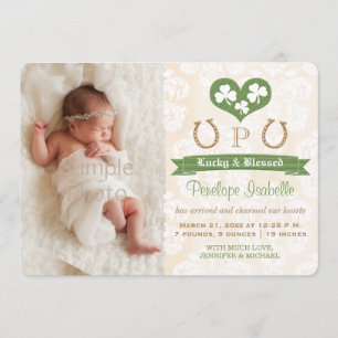 Monogram Kleeblatt & Horseshoe Geburtsankündigung Ankündigung