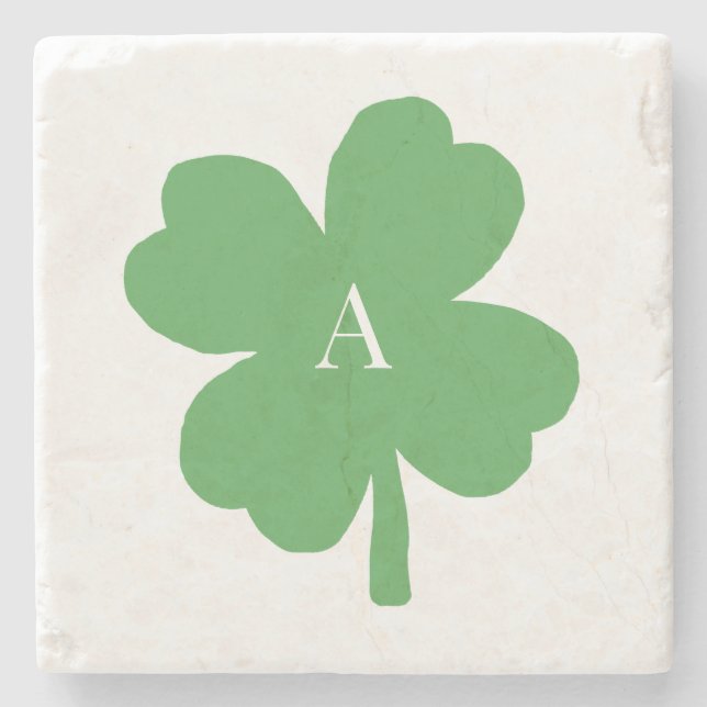 Monogram Kleeblatt Irish Green Painting Steinuntersetzer (Vorderseite)
