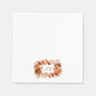 Monogram Krautcreme Floral Terracotta Wedding Serviette