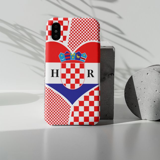 Monogram Kroatische Flag Herzklopfen mit Schachbre Case-Mate iPhone Hülle (Von Creator hochgeladen)