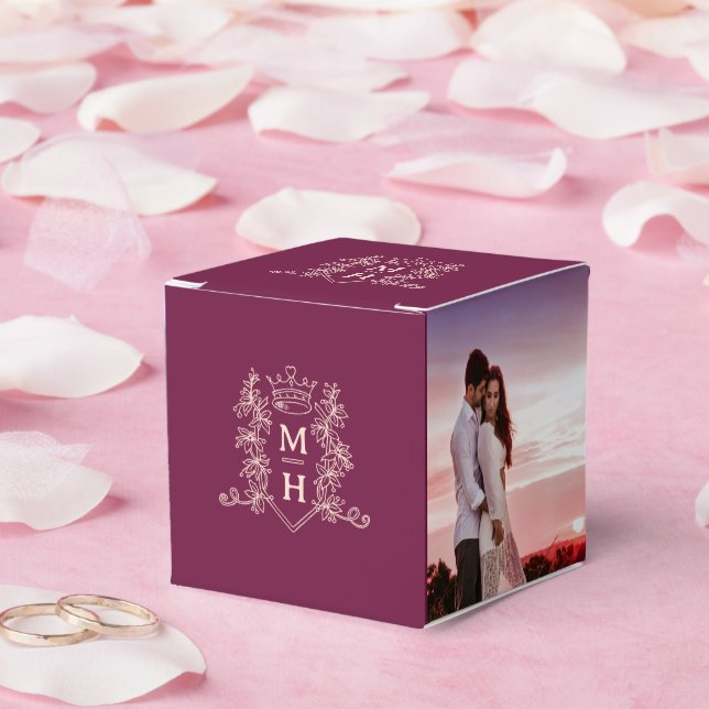 Monogram Kronenburgunder-Foto Hochzeit Geschenkschachtel (Hochzeit)