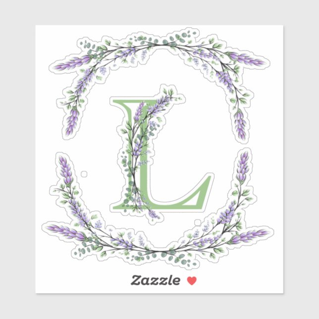 Monogram L Lavender Eucalyptus Aufkleber (Blatt)
