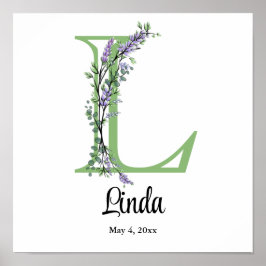 Monogram L Lavender Eucalyptus Kinderzimmer Poster