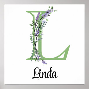 Monogram L Lavender Eucalyptus Kinderzimmer Poster