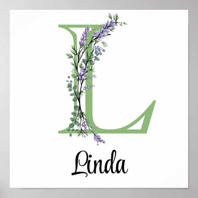 Monogram L Lavender Eucalyptus Kinderzimmer Poster (Vorne)
