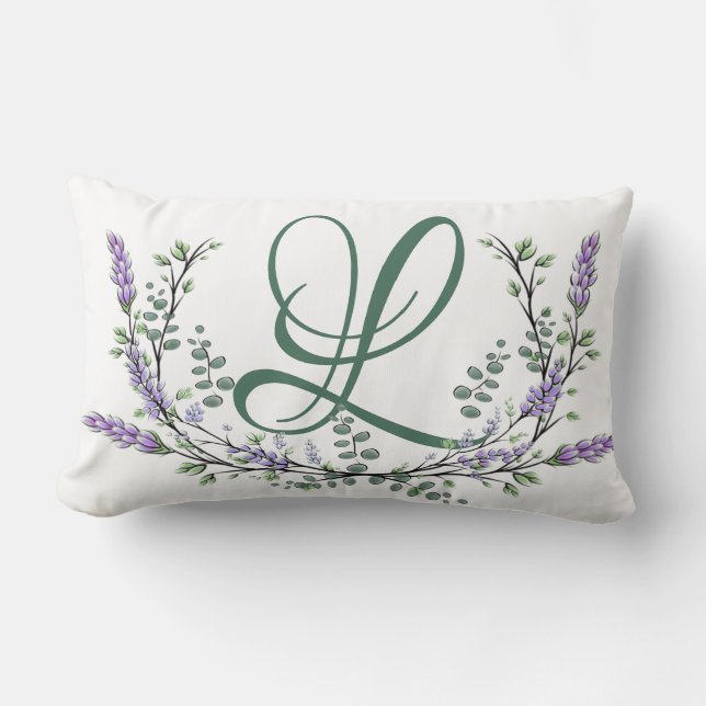 Monogram L Lavender Eucalyptus Lendenkissen (Vorderseite)