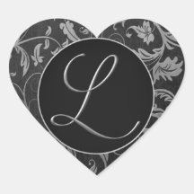 Monogram L Silver and Black Damask Wedding Siegel