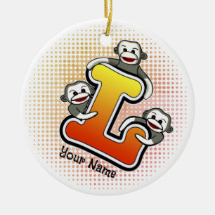 Monogram L Sock Monkey Keramik Ornament