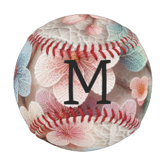 Monogram lace floral pink pastel cherry blossom  baseball