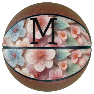 Monogram lace floral pink pastel cherry blossom  basketball