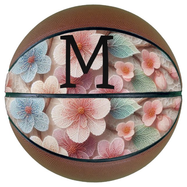 Monogram lace floral pink pastel cherry blossom  basketball (Vorderseite)