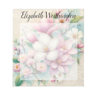 Monogram lace floral pink purple magnolia flower notizblock
