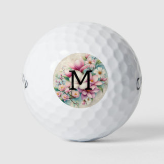 Monogram lace pink purple magnolias flowers  golfball