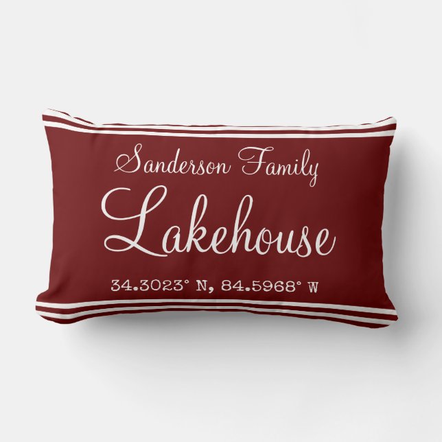 Monogram Lakehouse Familien-Namenskarte Lendenkissen (Vorderseite)