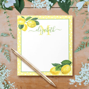 Monogram, ländlicher Lemon Aquarellpolka Punkt Notizblock
