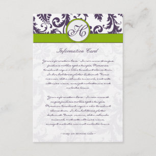 Monogram Laptop Lila Damask Information Card Begleitkarte