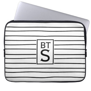 Monogram-Laptop-Sieb mit schwarzen und weißen Stre Laptopschutzhülle