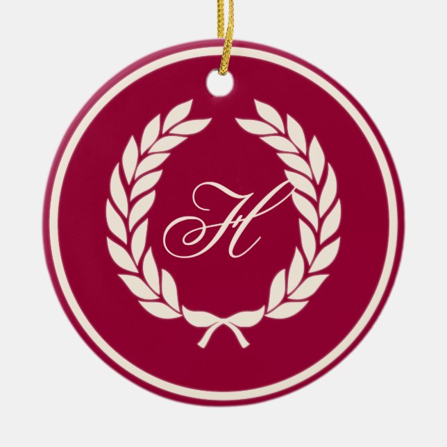 Monogram Laurel Leaf Wreath Keramikornament (Vorne)