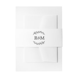 Monogram Laurel Olive Branches White Black Wedding Einladungsbanderole