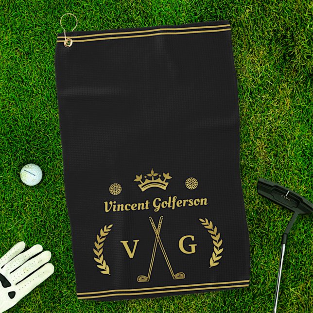 Monogram Laurel Wreath Clubs Crown mit Name Gold Golfhandtuch (Von Creator hochgeladen)