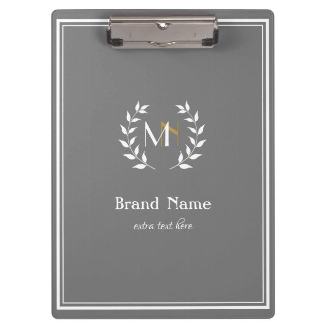 Monogram Laurel Wreath Gray Klemmbrett (Vorderseite)