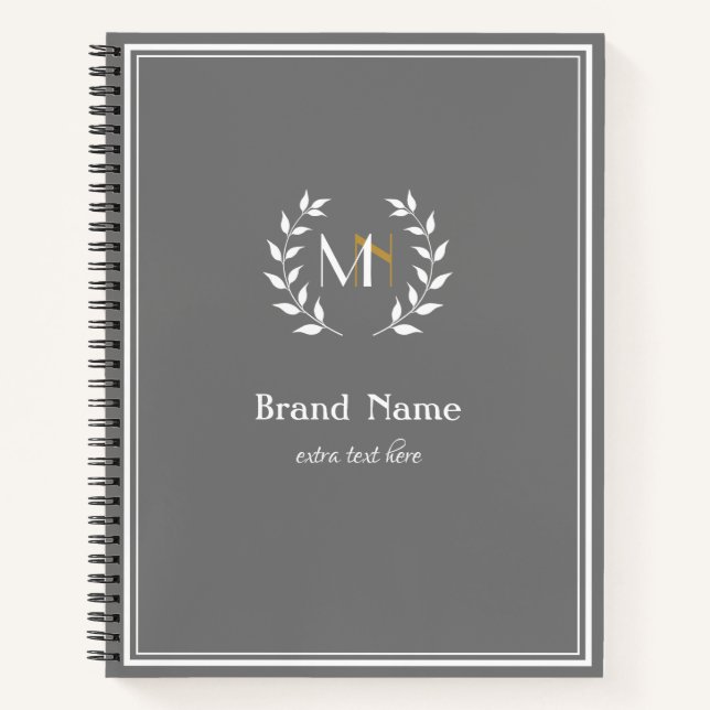 Monogram Laurel Wreath Gray Notizbuch (Vorderseite)