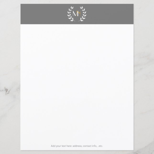 Monogram Laurel Wreath Gray Paper (Vorderseite)