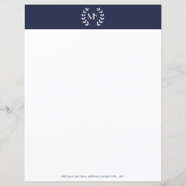 Monogram Laurel Wreath Navy Blue Paper (Vorderseite)
