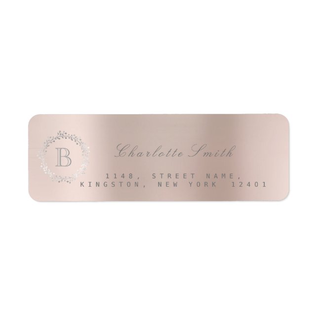 Monogram Laurel Wreath Silver Blush Rücksendeadres (Vorne)